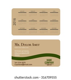 2016 calendar, Modern business card template with nature background. Vector illustration.