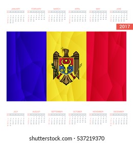 2016 Calendar - Moldova Country Flag Banner - Happy new Year calendar template - Week starts with Sunday - Vector illustration

