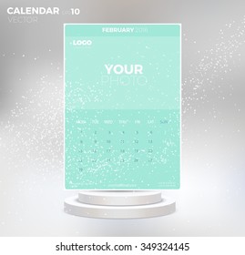 2016 calendar, monthly calendar template for February. Vector illustration. Wall Monthly Calendar 2016 with Place for Photo. Vector Template