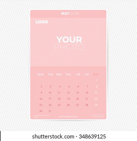 2016 calendar, monthly calendar template for May. Vector illustration.