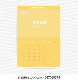 2016 calendar, monthly calendar template for September. Vector illustration.