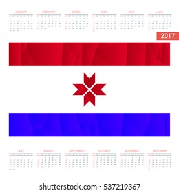 2016 Calendar - Mordovia Country Flag Banner - Happy new Year calendar template - Week starts with Sunday - Vector illustration

