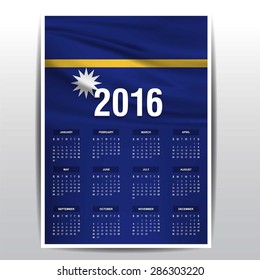 2016 Calendar - Nauru Country Flag Banner - Happy new Year calendar template - Week starts with Sunday - Vector illustration