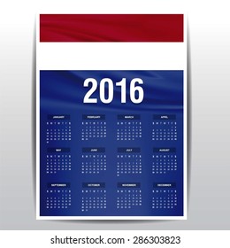 2016 Calendar - Netherlands Country Flag Banner - Happy new Year calendar template - Week starts with Sunday - Vector illustration