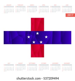 2016 Calendar - Netherlands-Antilles Country Flag Banner - Happy new Year calendar template - Week starts with Sunday - Vector illustration

