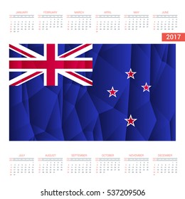 2016 Calendar - New-Zealand Country Flag Banner - Happy new Year calendar template - Week starts with Sunday - Vector illustration

