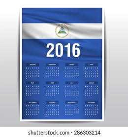 2016 Calendar - Nicaragua Country Flag Banner - Happy new Year calendar template - Week starts with Sunday - Vector illustration