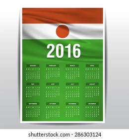 2016 Calendar - Niger Country Flag Banner - Happy new Year calendar template - Week starts with Sunday - Vector illustration