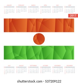 2016 Calendar - Niger Country Flag Banner - Happy new Year calendar template - Week starts with Sunday - Vector illustration

