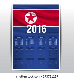 2016 Calendar - North Korea  Country Flag Banner - Happy new Year calendar template - Week starts with Sunday - Vector illustration