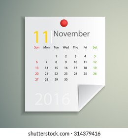 2016 Calendar : November 2016