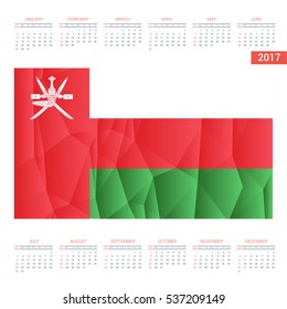 2016 Calendar - Oman Country Flag Banner - Happy new Year calendar template - Week starts with Sunday - Vector illustration

