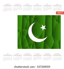 2016 Calendar - Pakistan Country Flag Banner - Happy new Year calendar template - Week starts with Sunday - Vector illustration

