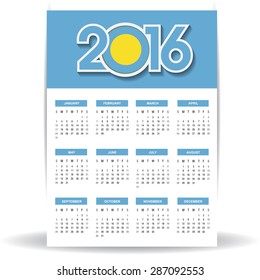 2016 Calendar - Palau Country Flag Banner - Happy new Year calendar template - Week starts with Sunday - Vector illustration