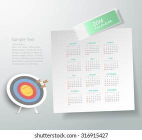 2016 Calendar paper note.
