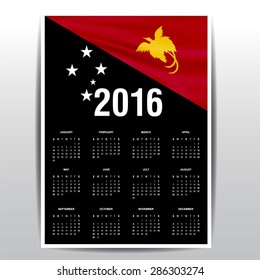 2016 Calendar - Papua New Guinea Country Flag Banner - Happy new Year calendar template - Week starts with Sunday - Vector illustration