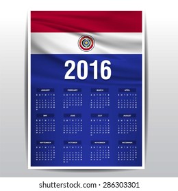 2016 Calendar - Paraguay Country Flag Banner - Happy new Year calendar template - Week starts with Sunday - Vector illustration