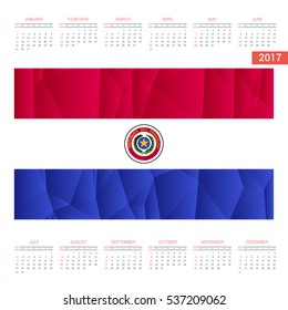 2016 Calendar - Paraguay Country Flag Banner - Happy new Year calendar template - Week starts with Sunday - Vector illustration

