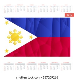 2016 Calendar - Phillipines Country Flag Banner - Happy new Year calendar template - Week starts with Sunday - Vector illustration

