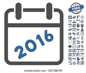 2016 Calendar pictograph with bonus calendar and time management icon set. Vector illustration style is flat iconic bicolor symbols, cobalt and gray colors, white background.