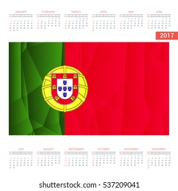 2016 Calendar - Portugal Country Flag Banner - Happy new Year calendar template - Week starts with Sunday - Vector illustration

