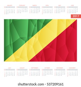 2016 Calendar - Republic-of-the-Congo Country Flag Banner - Happy new Year calendar template - Week starts with Sunday - Vector illustration


