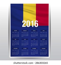 2016 Calendar - Romania Country Flag Banner - Happy new Year calendar template - Week starts with Sunday - Vector illustration