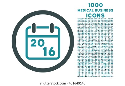 2016 Calendar rounded vector bicolor icon with 1000 medical business icons. Set style is flat pictograms, soft blue colors, white background.