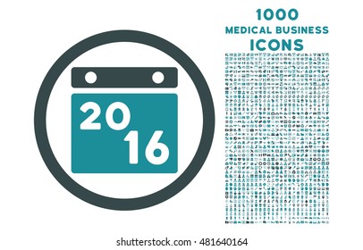 2016 Calendar rounded vector bicolor icon with 1000 medical business icons. Set style is flat pictograms, soft blue colors, white background.