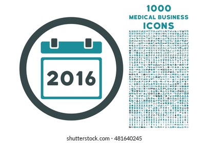 2016 Calendar rounded vector bicolor icon with 1000 medical business icons. Set style is flat pictograms, soft blue colors, white background.