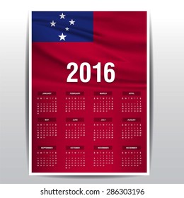 2016 Calendar - Samoa Country Flag Banner - Happy new Year calendar template - Week starts with Sunday - Vector illustration