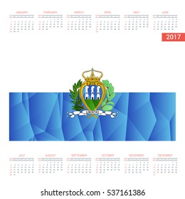 2016 Calendar. San-Marino Country Flag. Happy new Year calendar template. Vector illustration
