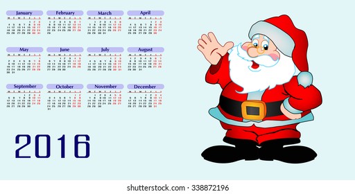 2016 calendar and Santa Claus