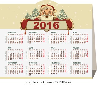 2016 calendar. Santa Claus holding banner. Illustration in vector format