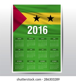 2016 Calendar - sao tome Country Flag Banner - Happy new Year calendar template - Week starts with Sunday - Vector illustration