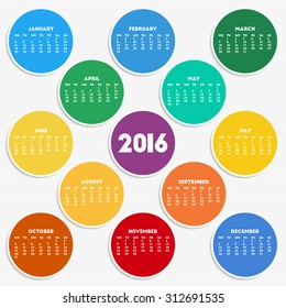 2016 calendar in seasonal colors for your design. Week starts on Monday
