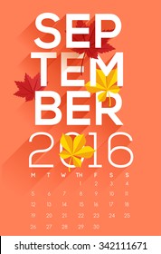 2016 Calendar : September : Typography And Decorative items : Vector Illustration