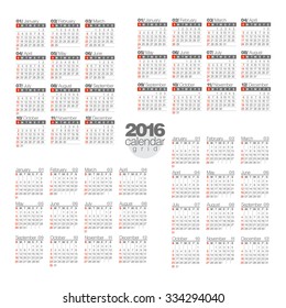 2016 Calendar set. Template For Your Design. Vector illustration.