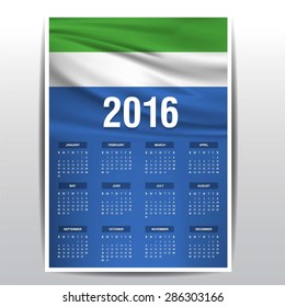 2016 Calendar - Sierra Leone Country Flag Banner - Happy new Year calendar template - Week starts with Sunday - Vector illustration