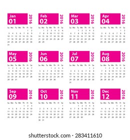 2016 calendar simple design