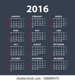 2016 calendar simple design art date color