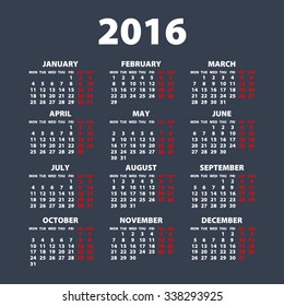 2016 calendar simple design art date color