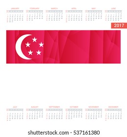 2016 Calendar. Singapore Country Flag. Happy new Year calendar template. Vector illustration