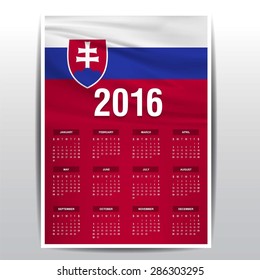 2016 Calendar - Slovakia Country Flag Banner - Happy new Year calendar template - Week starts with Sunday - Vector illustration