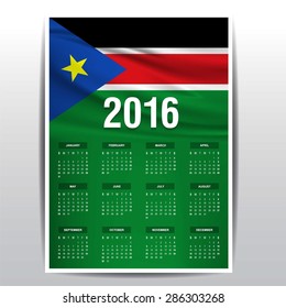 2016 Calendar - South Sudan Country Flag Banner - Happy new Year calendar template - Week starts with Sunday - Vector illustration