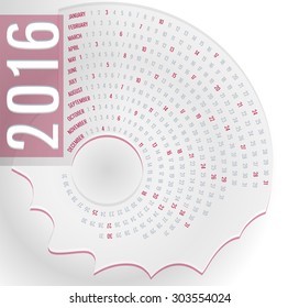 2016 calendar, spiral or swirl shape on the light abstract background 