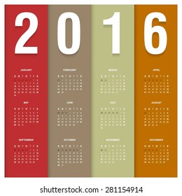 2016 calendar in the style of colorful card pattern - vector illustration