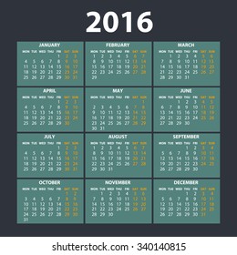 2016 calendar in the style of colorful card pattern - vector illustration art