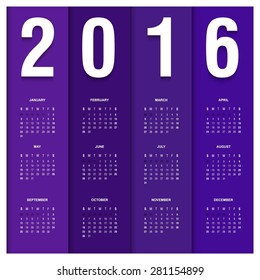 2016 calendar in the style of Purple card pattern - vector illustration