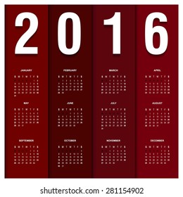 2016 calendar in the style of red card pattern - vector illustration